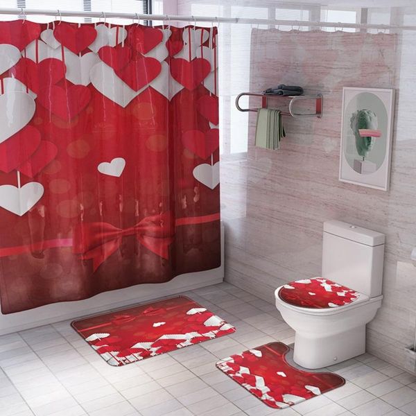 

bathroom shower curtain waterproof bath set toilet cover mat non-slip rug curtains