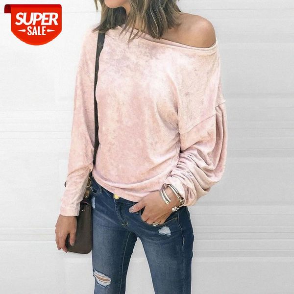 

[in stock]summer european and american women's clothing loose solid color strapless long-sleeved t-shirt women #gy9l, White