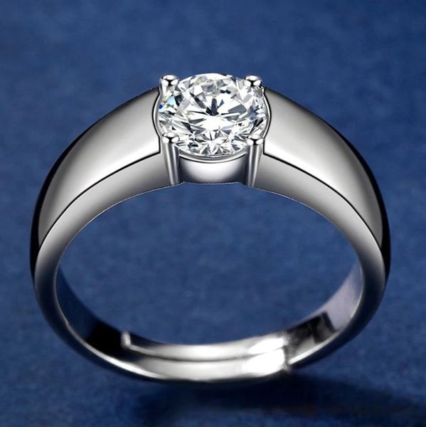 S925 Silber platinierter Moissanit-Diamant-Heiratsantrag-Paar-Ring, Unisex, modischer, größenverstellbarer Schmuck, sinnvolles Geschenk