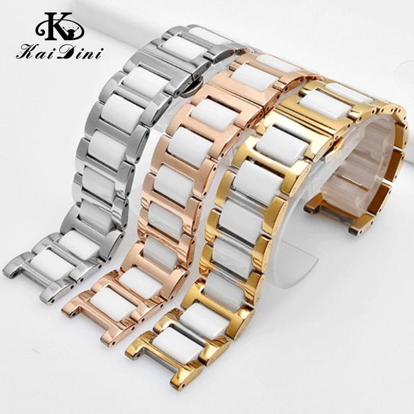 

watch bands dual color 316 stainless steel ceramic band simple women concave sport accessories 14mm 16mm 18mm 20mm 22mm width for gift, Black;brown