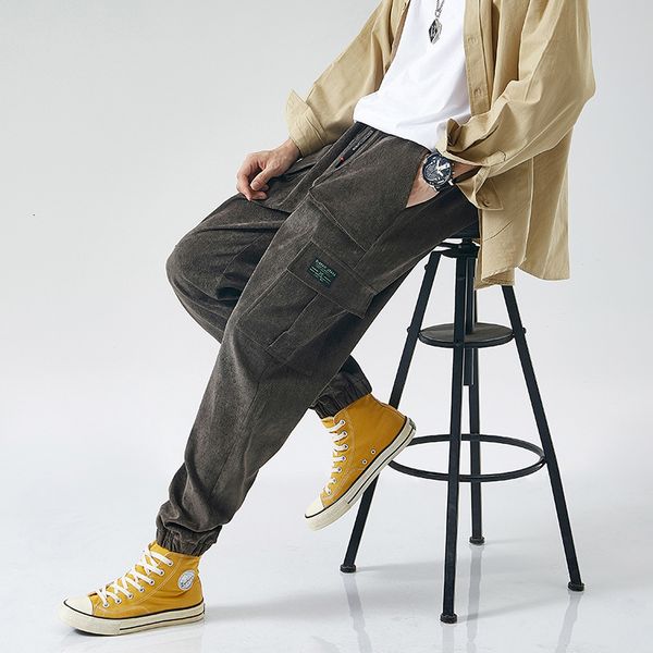 

pants spring autumn plus size corduroy cargo men joggers hip hop baggy pants streetwear trousers 6xl 7xl 8xl, Black