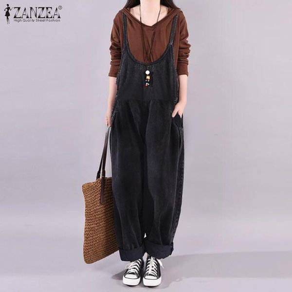 

women's jumpsuits & rompers zanzea women drop-crotch romper overalls loose denim solid harem pants vintage dungarees cargo playsuits pl, Black;white