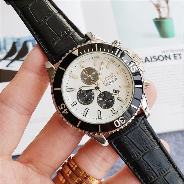 

wristwatches mens big boss watch quartz men's stainless steel, Slivery;brown