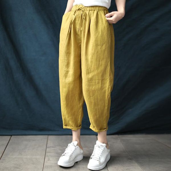 

women's pants & capris arrival summer all-matched casual harem women elastic waist loose cotton linen ankle-length vintage, Black;white