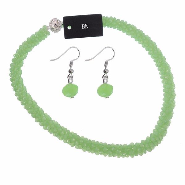 

earrings & necklace bk fashion multicolor charm chain pearl crystal choker statement pendant set, Silver