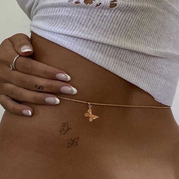 

fashion butterfly waist chain for women cute belly chain party beach jewelry accessories p0811, Silver