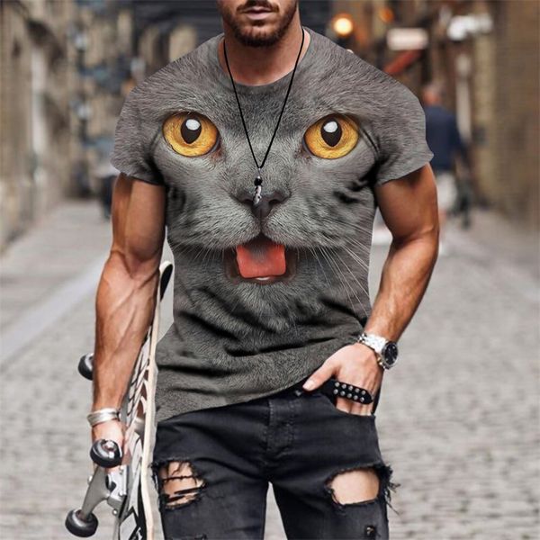 

fashion cat printed t-shirt summer owl sleeve o-neck s men tees, White;black