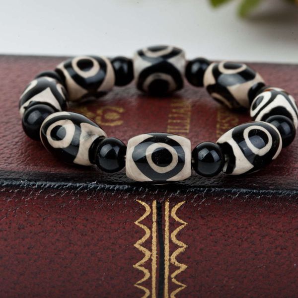 

tibet natural three eye agate tianzhu laokeng bracelet special tibetan bracelet, Black