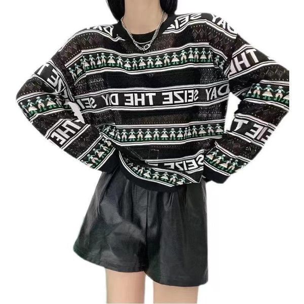 

women's sweaters europe station sweater women autumn pullover letter vintage fashion o-neck casual ladies color contrast 006, White;black