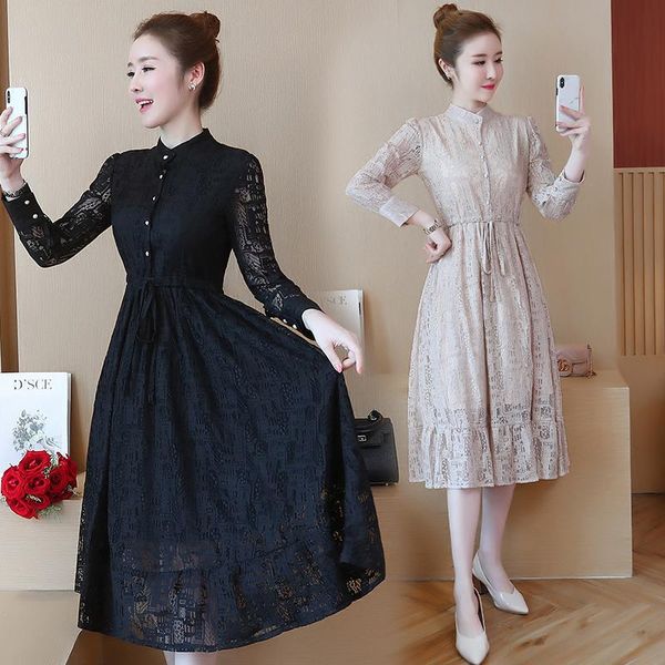 

casual dresses spring winter vintage black lace mini 2021 korean women elegant bodycon short dress party office lady vestidos, Black;gray