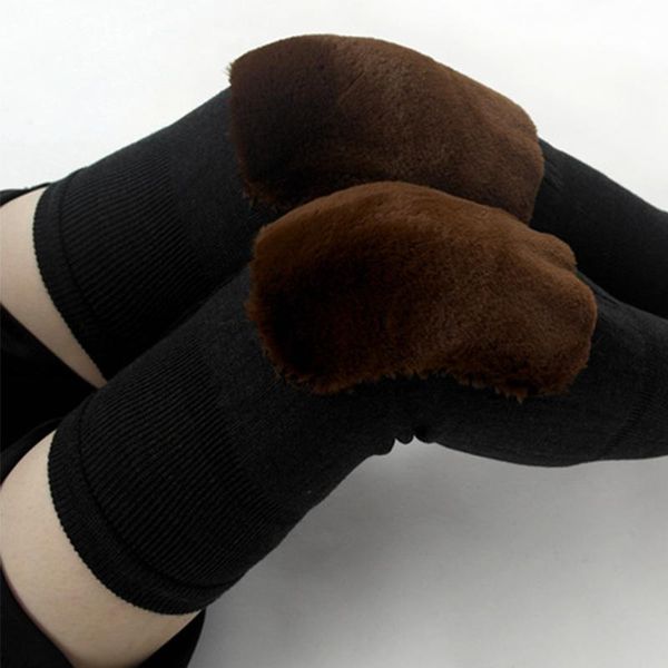 

elbow & knee pads oloey keep warm kneeling legging wool thickening elastic protector suitable for women in winter and, Black;gray