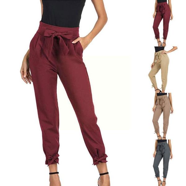 

women's pants & capris lace-up high-waist loose trousers fashion casual sports color stretch jogging i3s0, Black;white