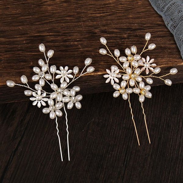 

hair clips & barrettes handmade crystal simulated pearl hairpins wedding accessories women headpiece bridal jewelry party hairpin, Golden;silver