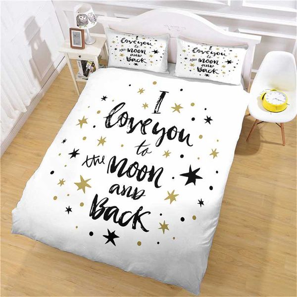 

bedding sets love your star and moon printing set,microfiber fabric duvet cover&pillowcase,home bedroom decor bed set