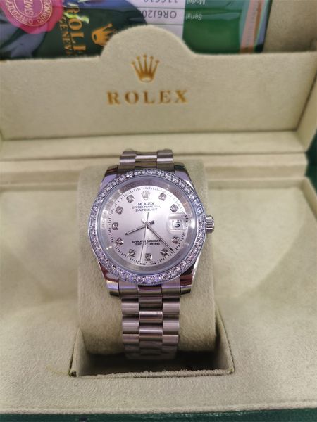 

with original box 41mm 36mm automatic mechanical mens watches bezel stainless steel women diamond watch waterproof luminous wristwatches, Slivery;brown