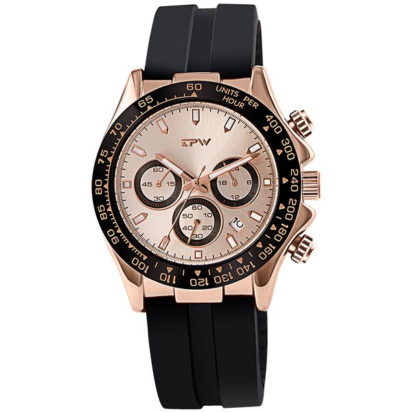 

rose gold chronograph men quartz watches silicone rubber strap light luxury relogio masculino giftg, Slivery;brown