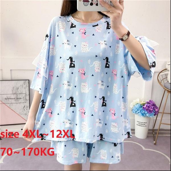 

summer modal pajamas set women sleepwear plus size 8xl 10xl100kg 170kg night suits pijama mujer home wear nightwear, Black;red