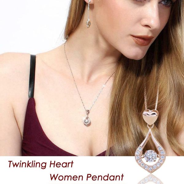 

pendant necklaces flashing heart drop stone necklace female jewelry birthday gift dress accessories elegant temperament 5.15, Silver