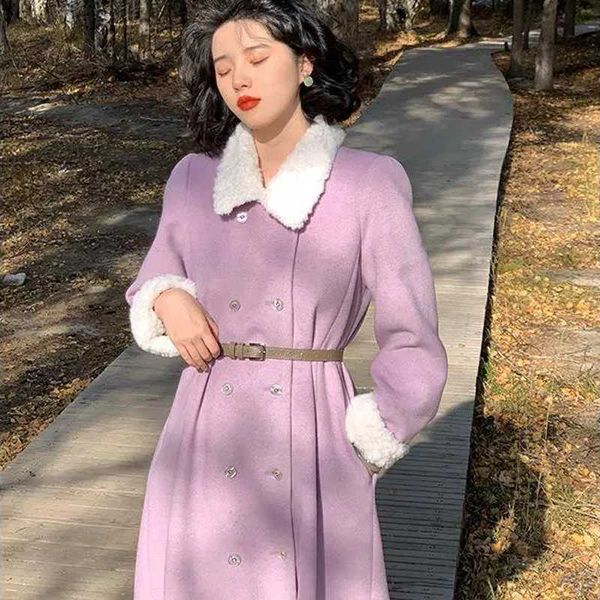 

women's wool & blends coat winter 2021 autumn and fashion elegant double breasted slim long woolen outerwear female, Black