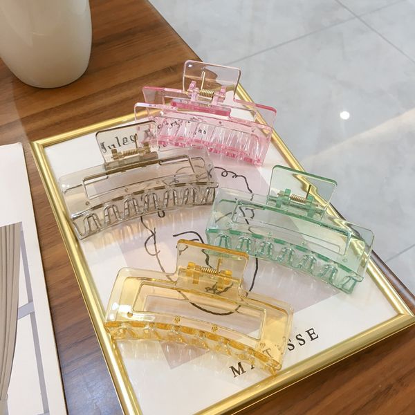 

korean candy color square clamps hollow translucent sweet hair clips girls women scrunchies wash face hairpins accessories wholesale, Slivery;golden