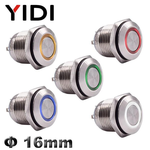 

smart home control 16mm metal push button switch on off momentary 12v 220v red green blue white amber ring led illuminated pushbutton power