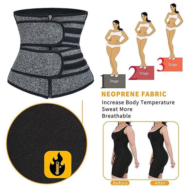 

women's shapers women neoprene slimming belt waist trainer fitness sauna sweat girdle shapewear modeling strap zipper body shaper, Black;white