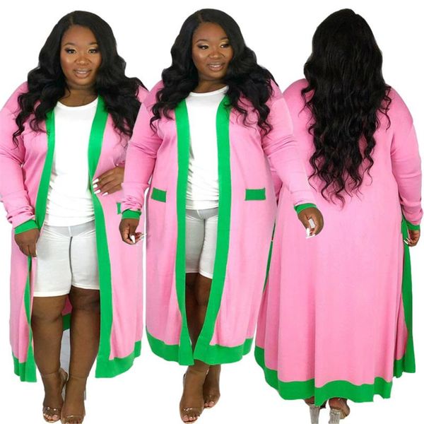 Elegante giacca a vento da donna con colletto aperto laterale Trench Cappotti larghi Club Tinta unita Rosa Verde Lettera greca Sorority Symbol Coat