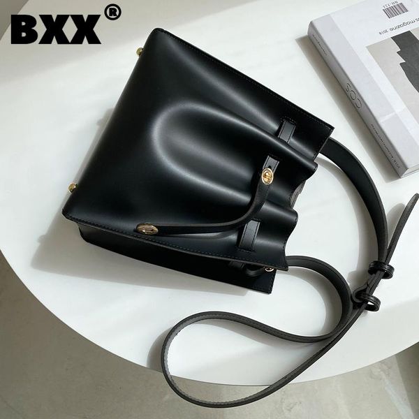 

[bxx] vintage black pu leather bucket bags simple women 2021 fashion shoulder hand bag lady trend handbags purses cb591 cross body