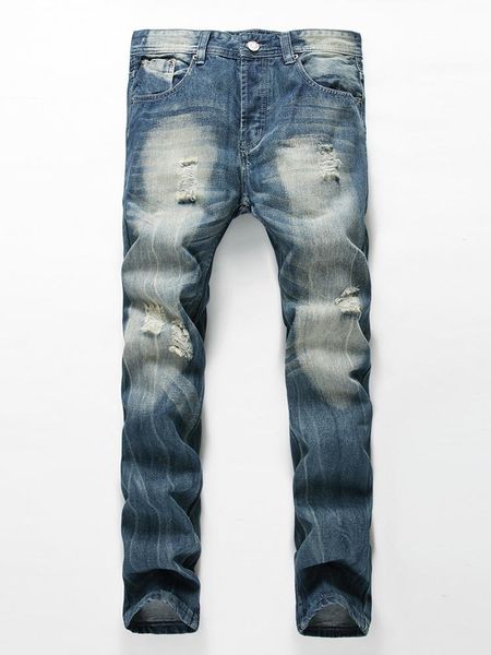 

men's jeans hole straight fit wholesale europe station, Blue