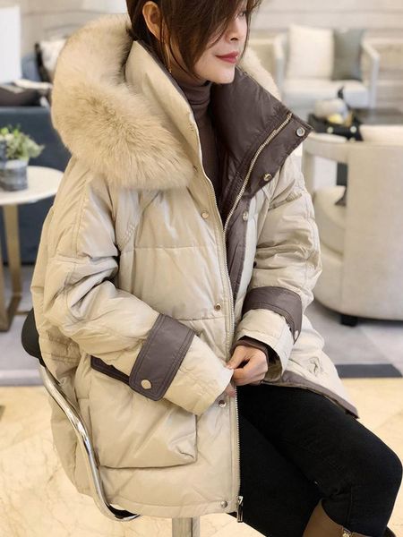 

women's jackets large wool collar hooded down cotton jacket light and warm 2021 winter bread suit coat, Black;brown