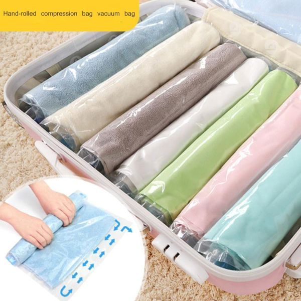 

clothing & wardrobe storage compression bags hand rolling clothes plastic vacuum packaging travel space saver for luggage 1pc