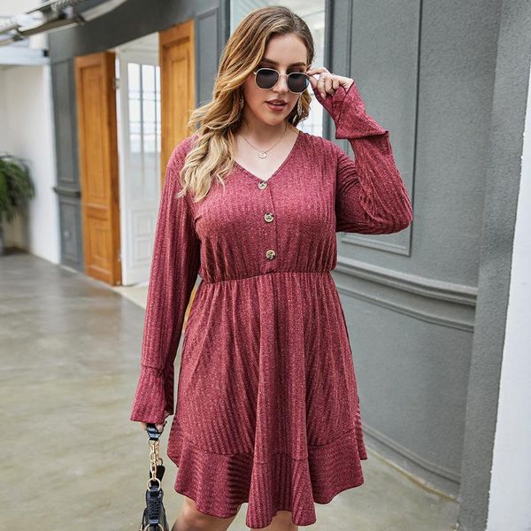 

casual dresses women's red plus size 4xl 2021 long sleeve dress with elegant loose ruffled flared gown skirt, Black;gray