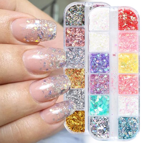 

nail glitter holographic flake irregular broken nails sequins pailliette 3d iridescent mermaid art decoration accessory nfjx02, Silver;gold