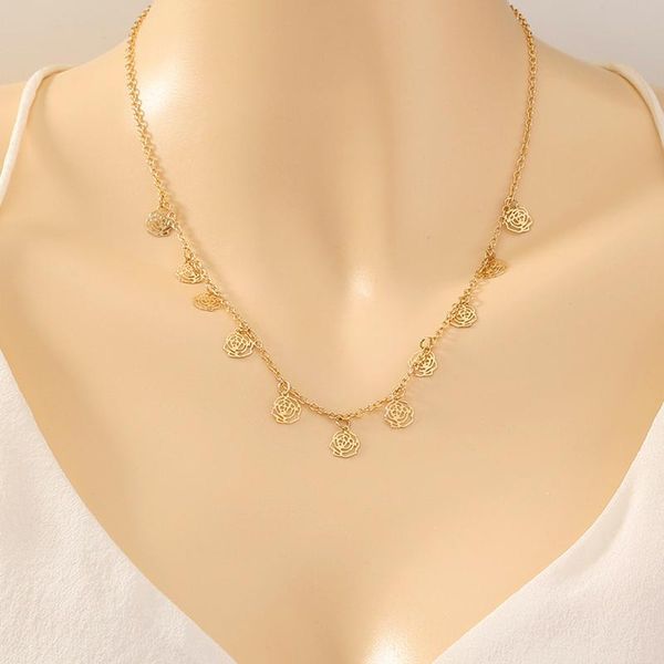 

pendant necklaces fashion lady necklace temperament single layer flower tassel simple gold jewelry gift, Silver