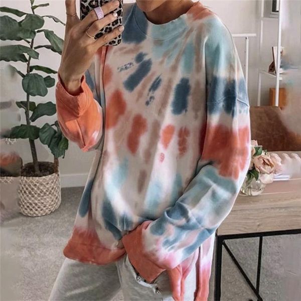 

women's hoodies & sweatshirts tie dye print casual loose women autumn summer gradient color long sleeve shirts plus size streetwear fem, Black
