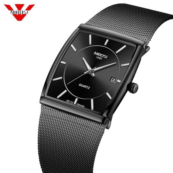 

nibosi men's watches stainless steel mesh strap black wrist watch business creative square male clocks relogio masculino 210728, Slivery;brown