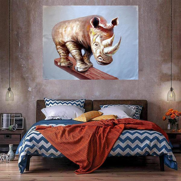Картина маслом носорога на холсте ДОМАШНЕЕ ДЕВОЧНОЕ ДЕВОЧНОСТЬ РИСЕДЕНИЯ / HD Печать Настенный Художественная Настройка картин приемлема 21060819
