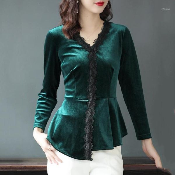 

women's blouses & shirts women fashion elegant shirt autumn winter velvet undershirt rufle hem vintage blouse blusa mujer, White