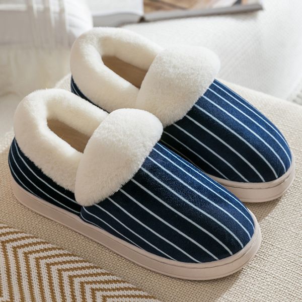 

women home slippers men warm striped platform soft indoor floor slippers winter linen cotton non-slip bedroom house slipper, Black