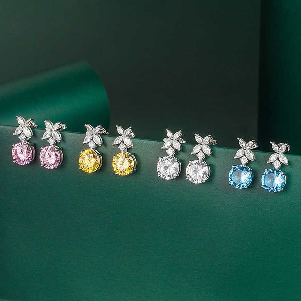 

s925 silver needle double horse eye powder diamond earrings set yellow diamond korean lucky leaf grass earrings earrings, Golden;silver