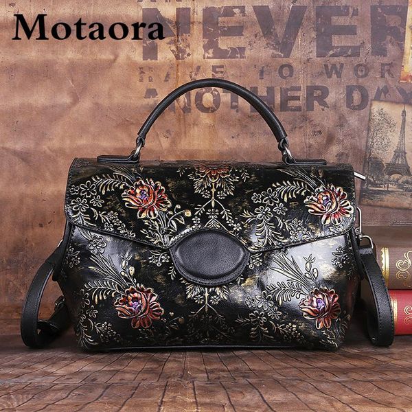

evening bags motaora genuine leather vintage women shoulder bag 2021 handmade embossed cowhide handbag for ladies chinese style