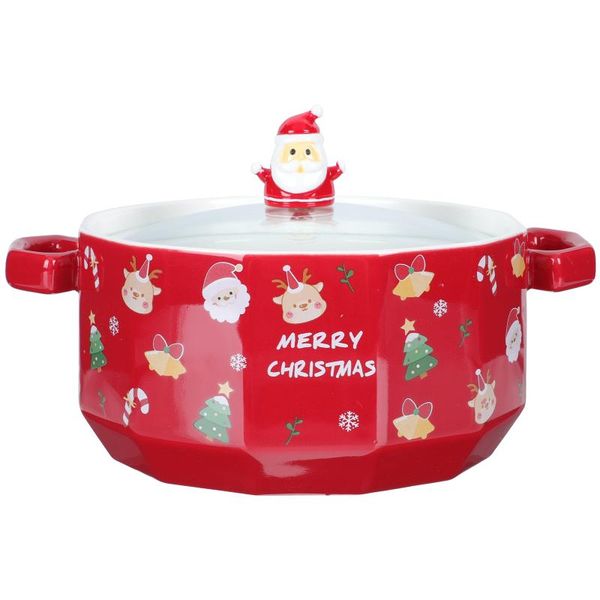 

bowls 1pc ceramic bowl with lid household noodle soup container (red)