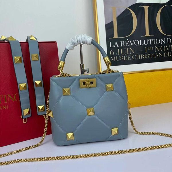 

evening bags luxury design rivet bucket bag genuine leather handbag ladies fashion chain messenger dinner