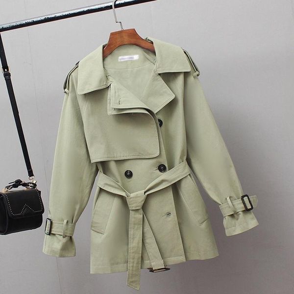 

women's trench coats autumn 2021 women short windbreaker casual loose slim outwear fashion stand collar drawstring female coat, Tan;black