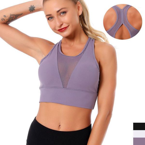 

women's stitching mesh beauty back sports vest shockproof party running fitness underwear ladies yoga bra outfit