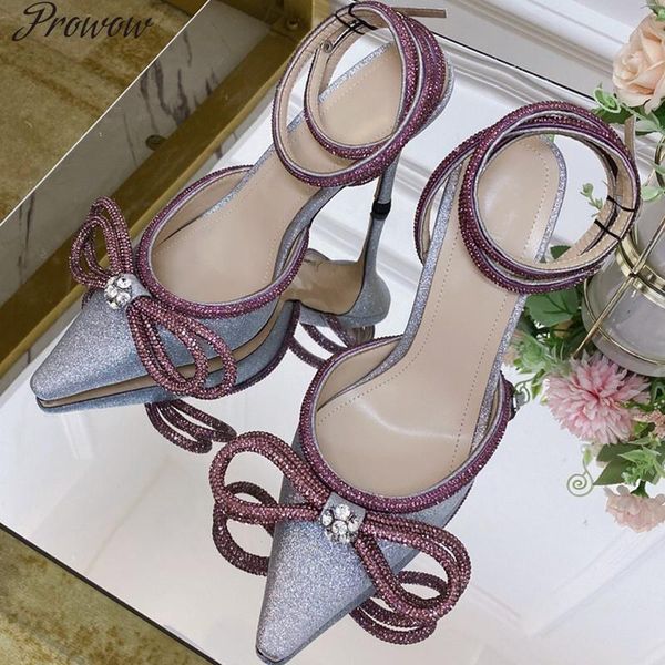 

dress shoes prowow silk high heels women crystal bowtie ladies pumps diamond decor party wedding chic woman shoe, Black