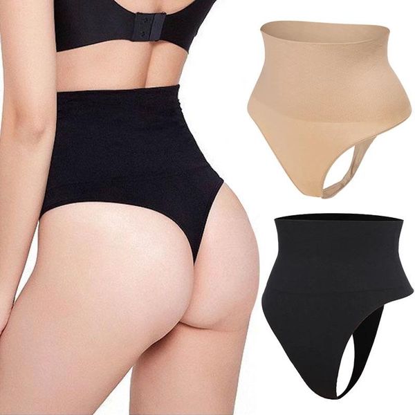 

waist support women slimming panties body shaper high thong belly control trainer shaping hip underwear, Black;gray
