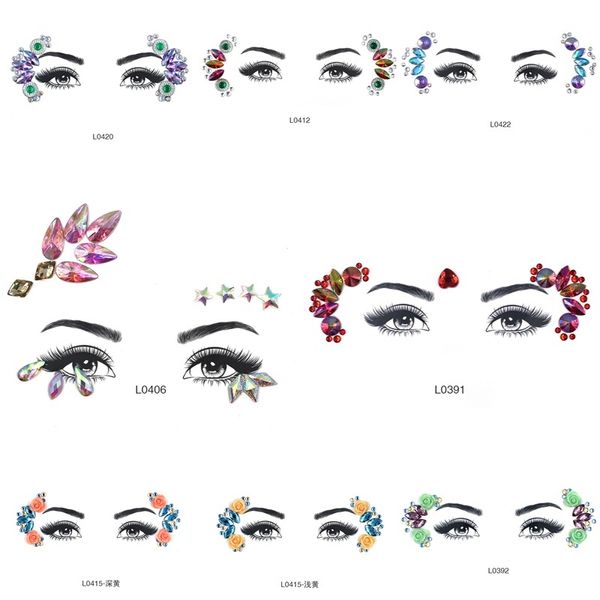 Flash Tattoo Faceup Makeup Jewels Sticker составляют временные татуировки тела искусства Tatoo Gems Chinestone наклейки для фестиваля