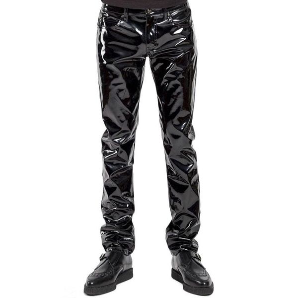 Frauenhöschen Sexy Männer Solid Black PVC Latex Hosen Männliche erotische Clubbekleidung Homosexuell Fetisch Wetlook Niedrige Taille Playsuits Performance Kostüm