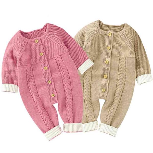 

winter 0-24m born girl boy knitted infant kids jumpsuits baby rompers clothes outfits long sleeve cotton overalls solid color 210417, Blue